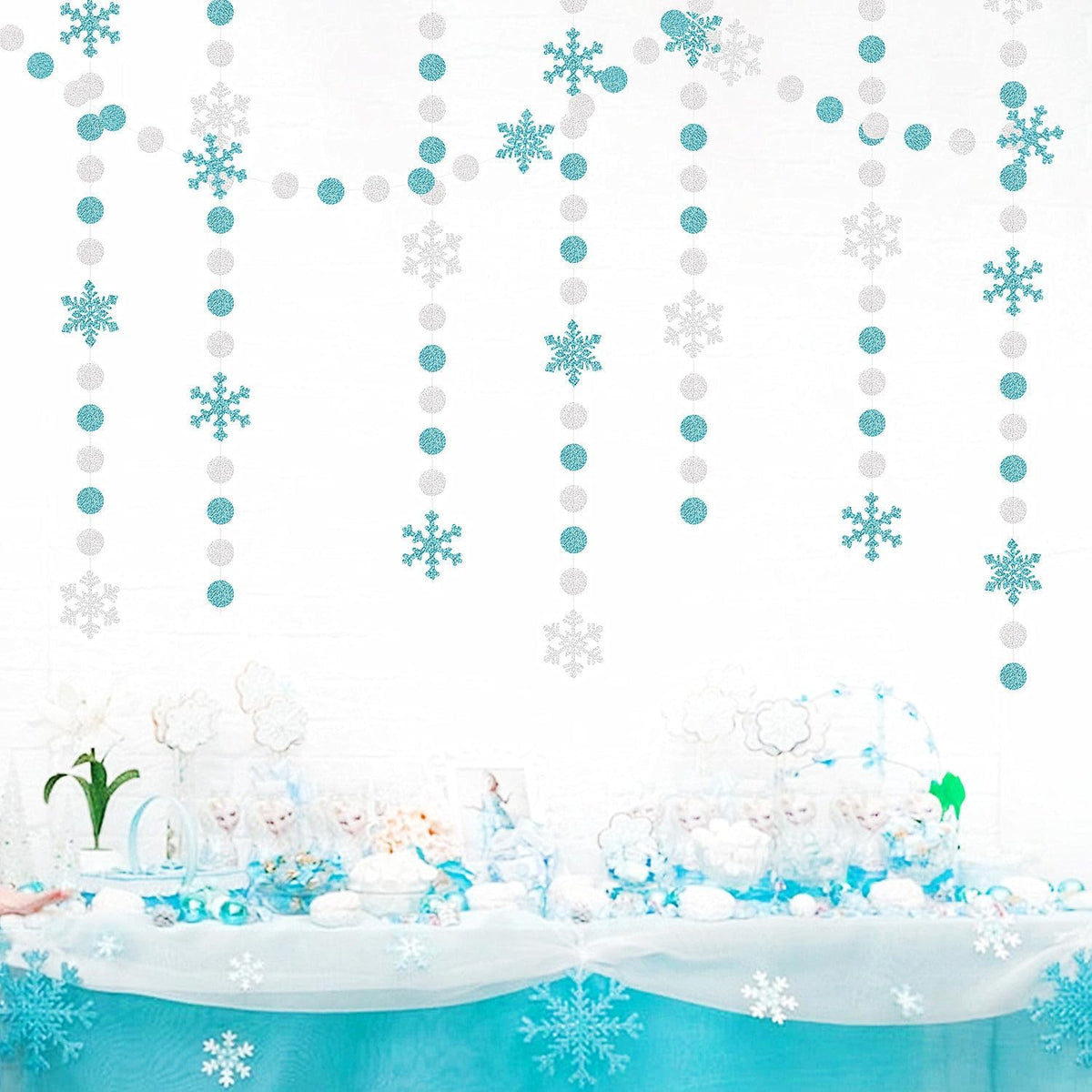 Snowflake-Snow Teal-Silver Christmas Party-Decorations Garland - 58Ft White Winter Wonderland