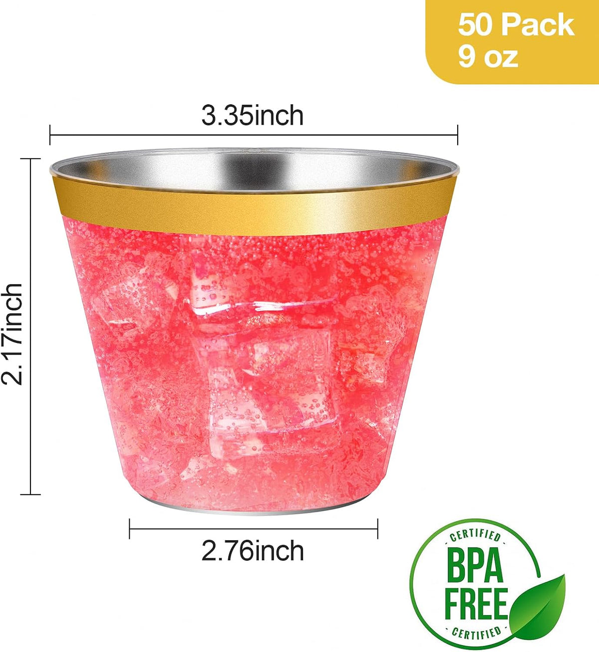 Goodluck 50PCS 9oz Gold Disposable Cups, Plastic Cups with Gold Rim, Cocktail Cups for Wedding