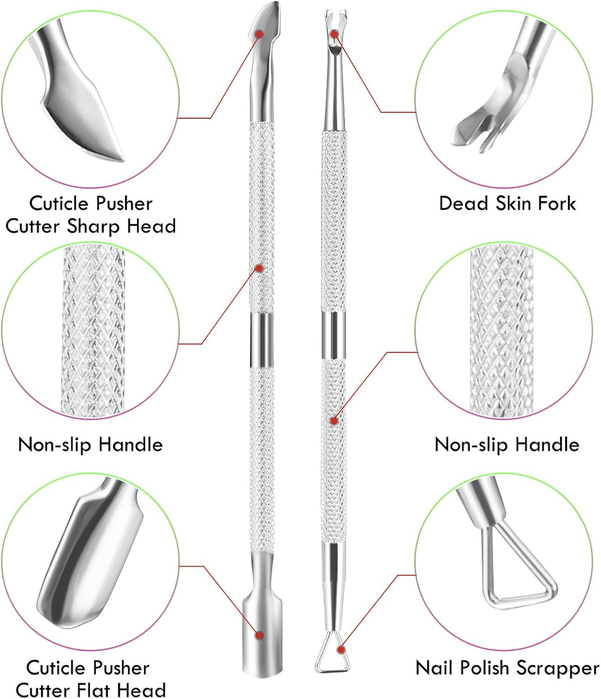 2PCS Cuticle Pusher and Cutter Remover, Xunxmas Salon Nail Scraper for Gel Polish, Stainless Steel