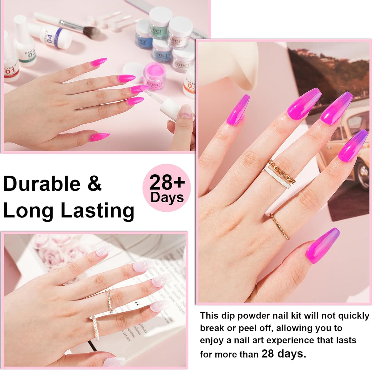 Glow in Dark Dip Powder Nail Set, 6 Colors 12 Pcs Dipping Powder Kit With Base & Top