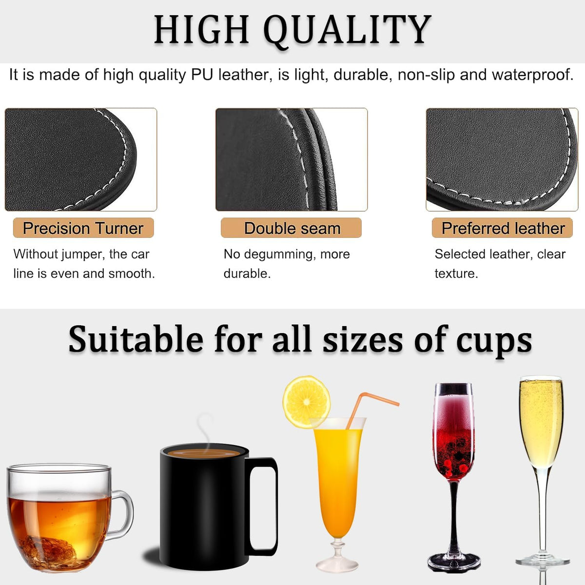 Custom Coasters Set of 6, Personalized Leather Coasters for Drinks with Holder, Customized Coasters