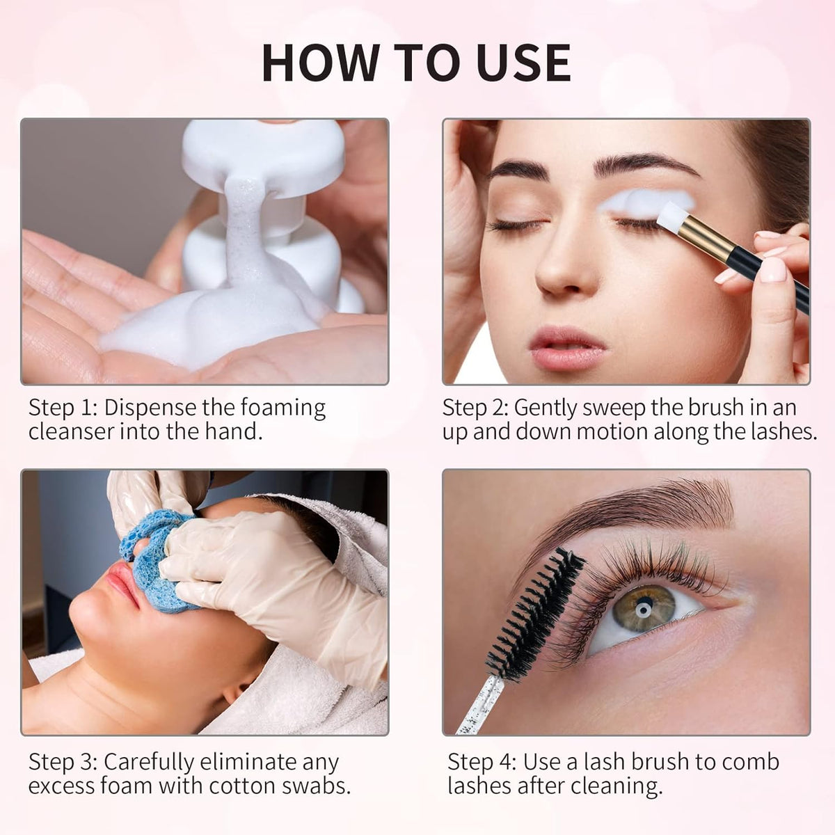 50 Pcs Lash Shampoo Bottle Brushes Set 10 Empty Foam Pump Dispensers 10 Label Stickers 10 Mascara
