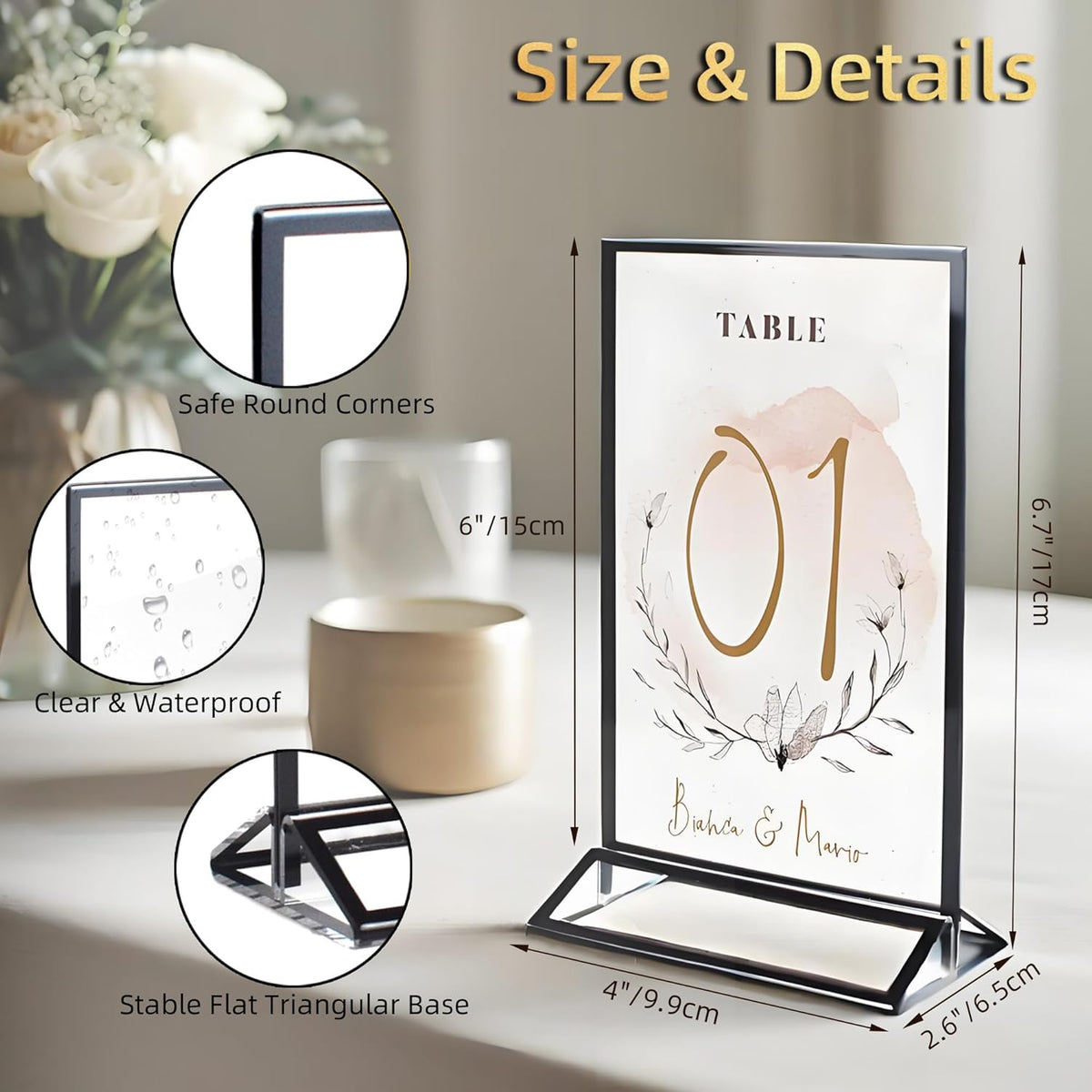 4x6 Picture Frames Acrylic Sign Holder 6 Pack Menu Stands, Double-sided Picture Stands for Wedding