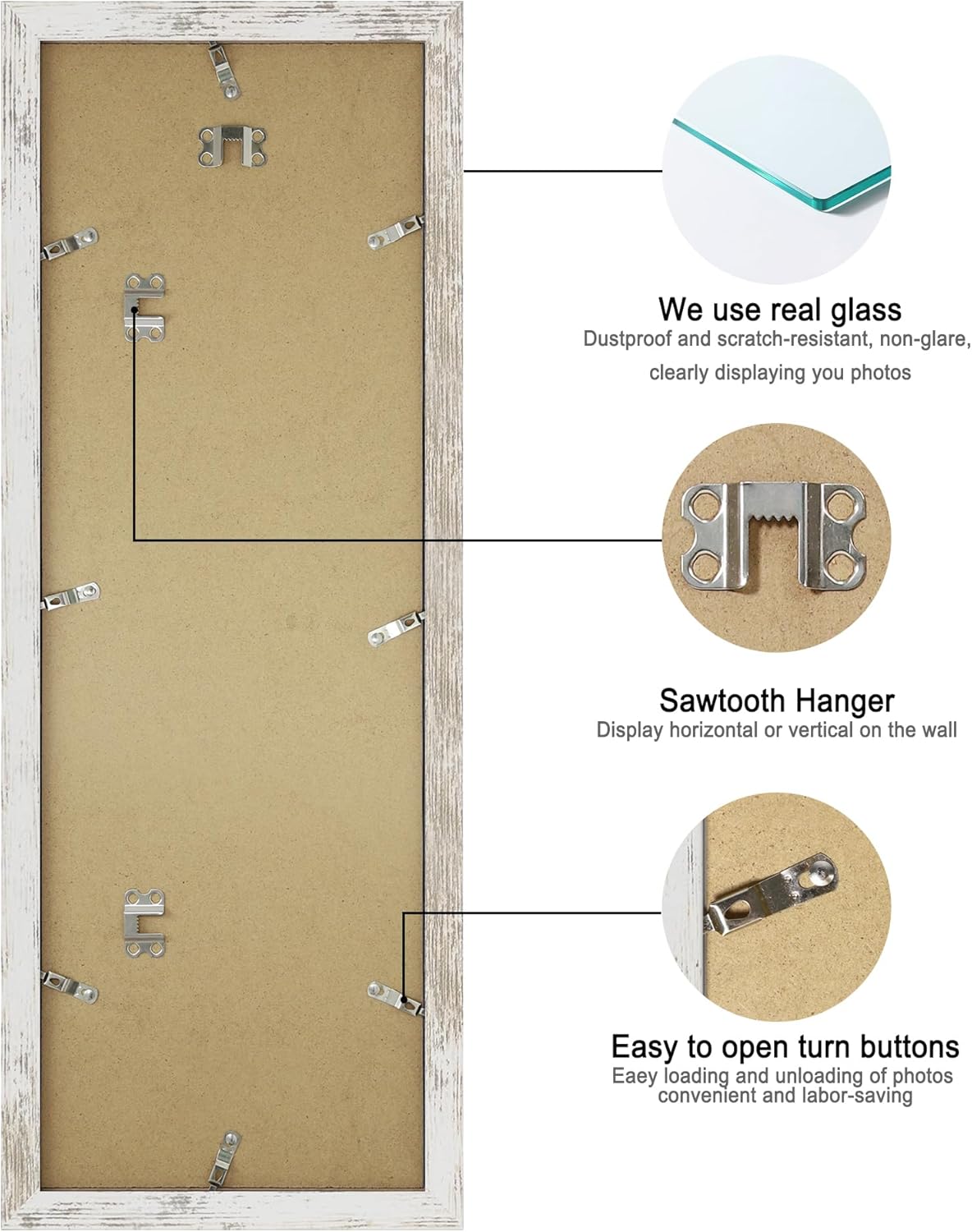 8x24 Picture Frame 2 Pack, Distressed White Wood Frame with Tempered Glass, Display Pictures
