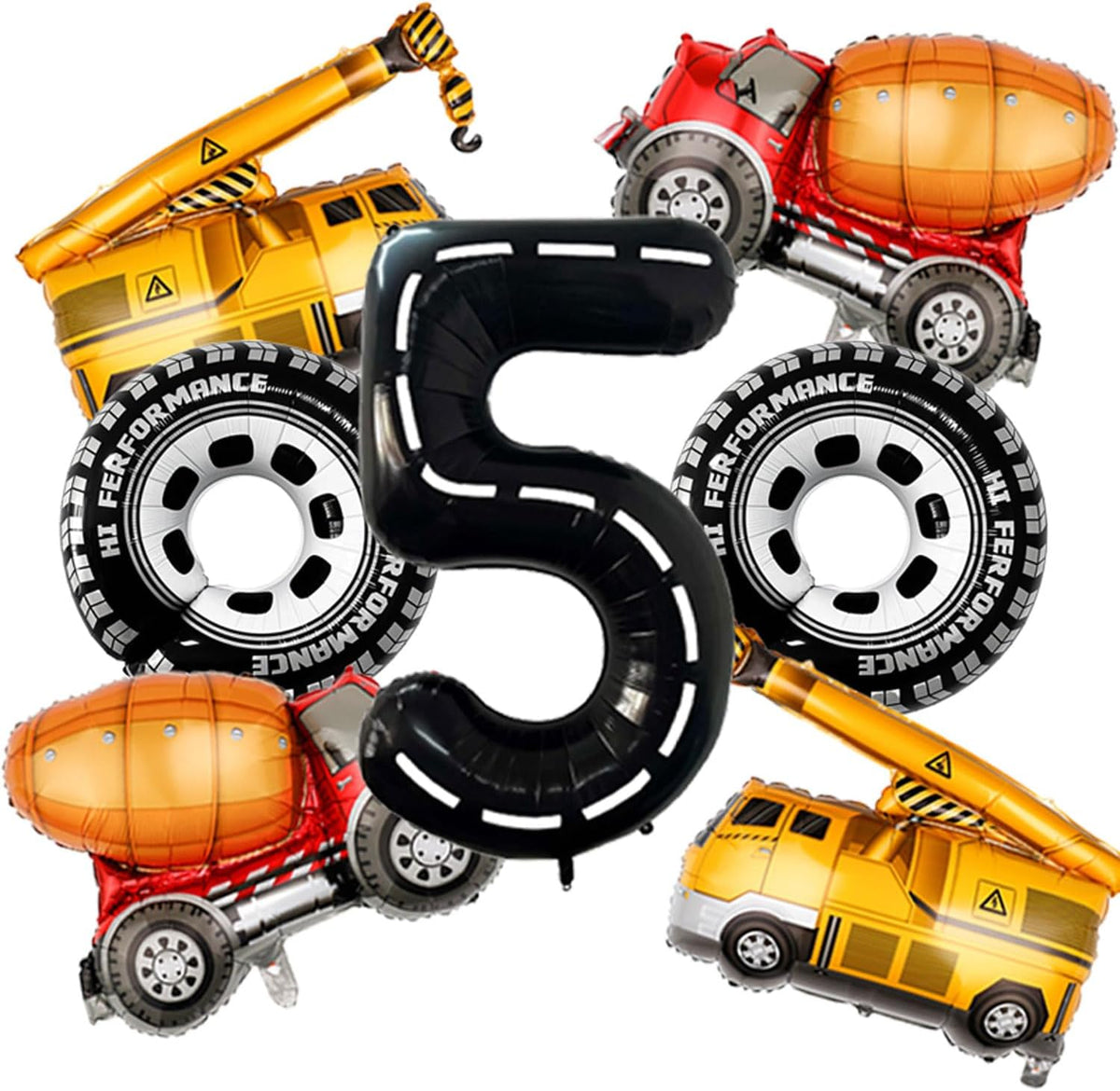 Construction Balloons 5rd Birthday Decorations for Boys 40inch Number 5 Balloons Truck Foil Balloon