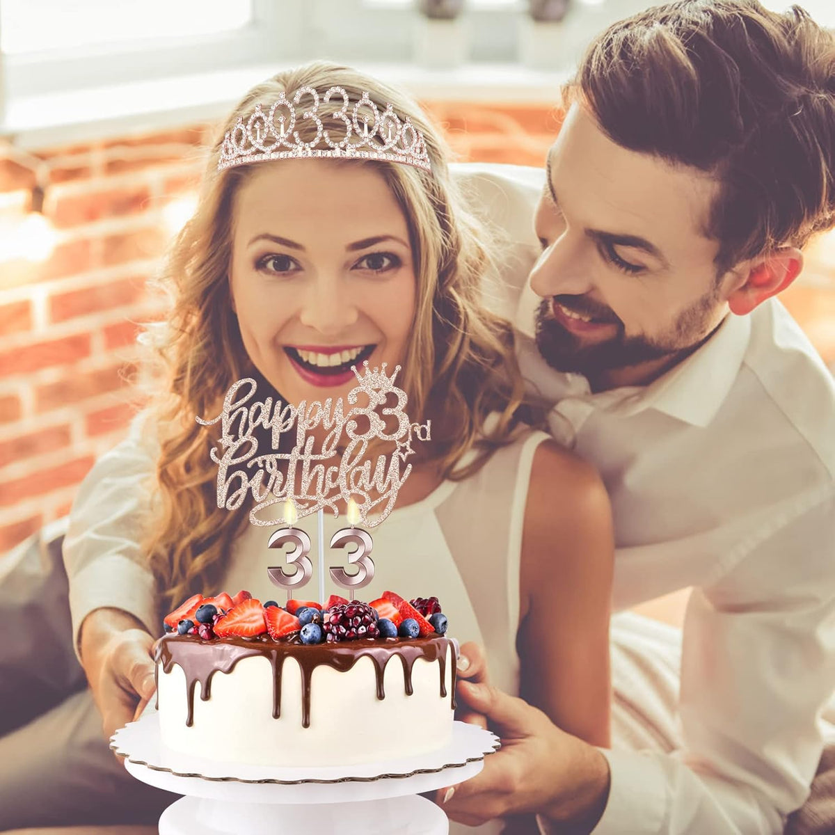 33 Birthday Decorations for Women Including Birthday Sash, Tiara/Crown, Numeral Candles and Cake
