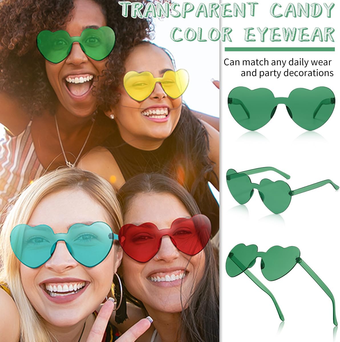 12/20/24 Pairs Heart Sunglasses for Women Men, Trendy Heart Shaped Rimless Transparent Sunglasses