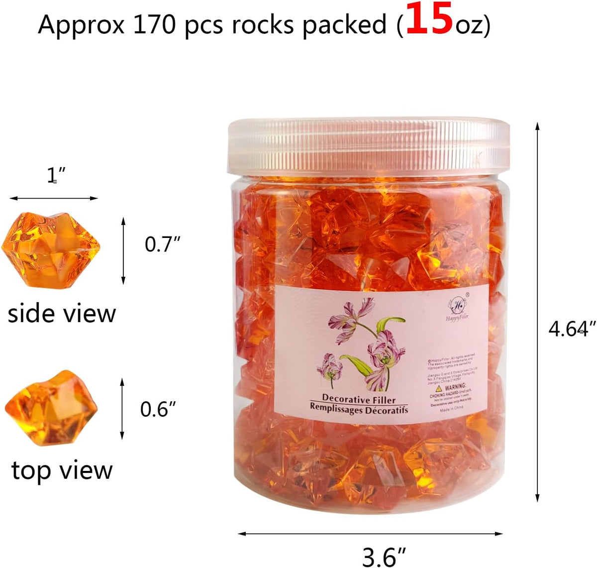 HappyFiller Fall Harvest Decor Orange Fake Ice Rocks Acrylic Chunks,Pirate Treasure Gems Stone,Vase