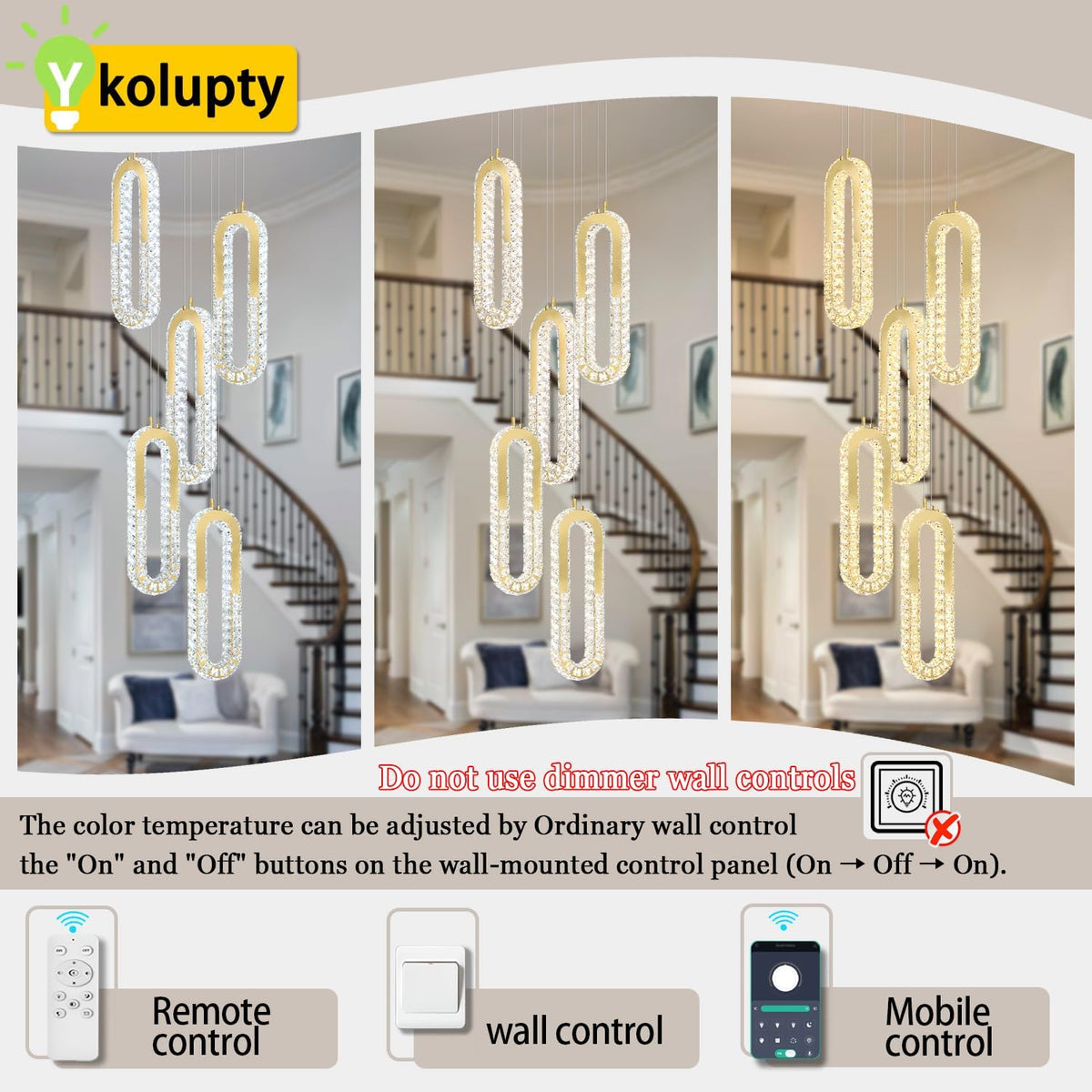 5 Rings Crystal Chandeliers for Staircase Large Pendants Light Fixture Gold High Ceiling Chandelier
