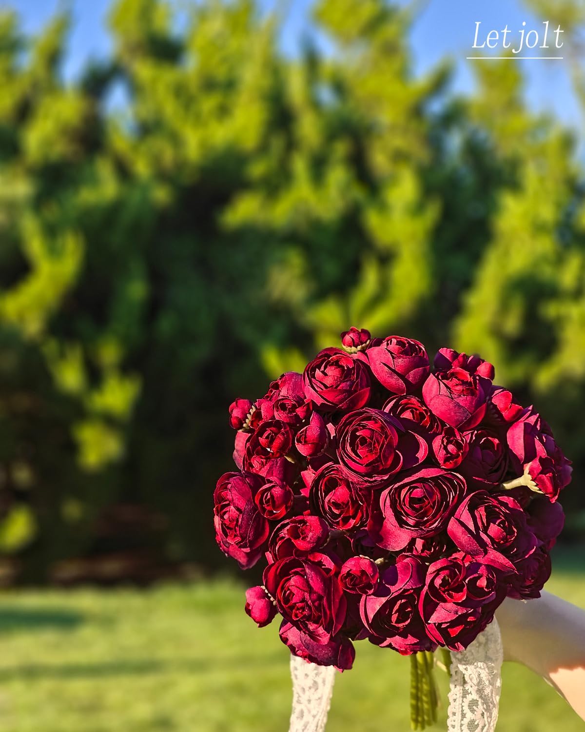 Letjolt Ranunculus Artificial Flower 18 Pcs Red Silk Ranunculus Wedding Bouquet Engagement