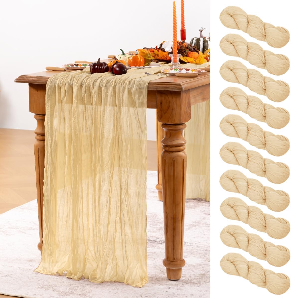 Champagne Gold Cheesecloth Table Runner 10 Pack Fall Table Runners Boho Gauze 120 Inches Champagne