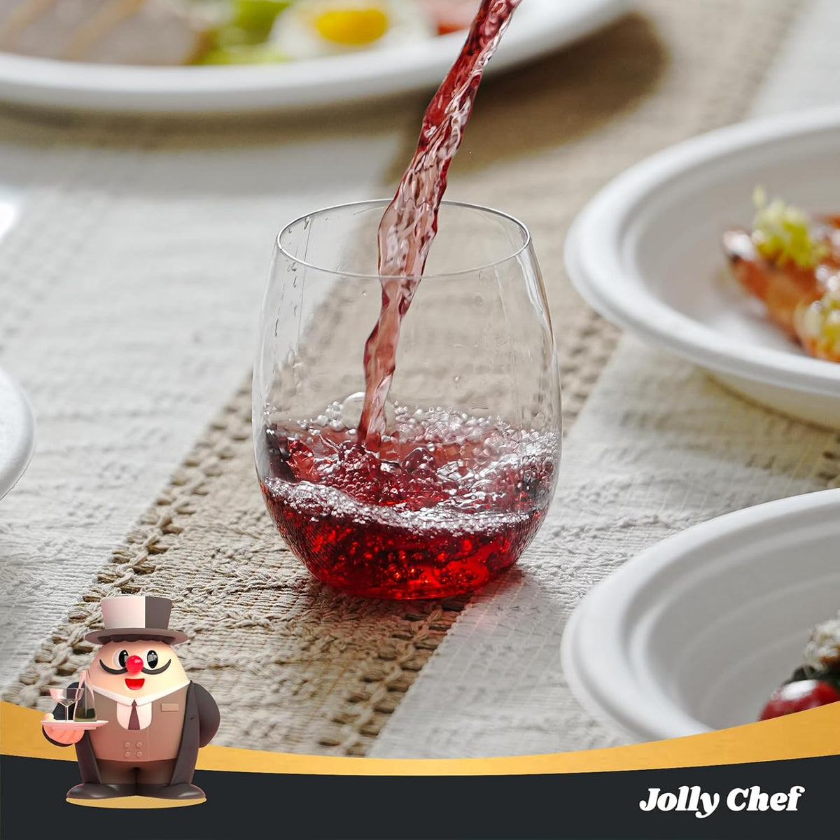 JOLLY CHEF 24 Pack 12 Oz Disposable Plastic Wine Glasses. Shatterproof, Unbreakable, Crystal