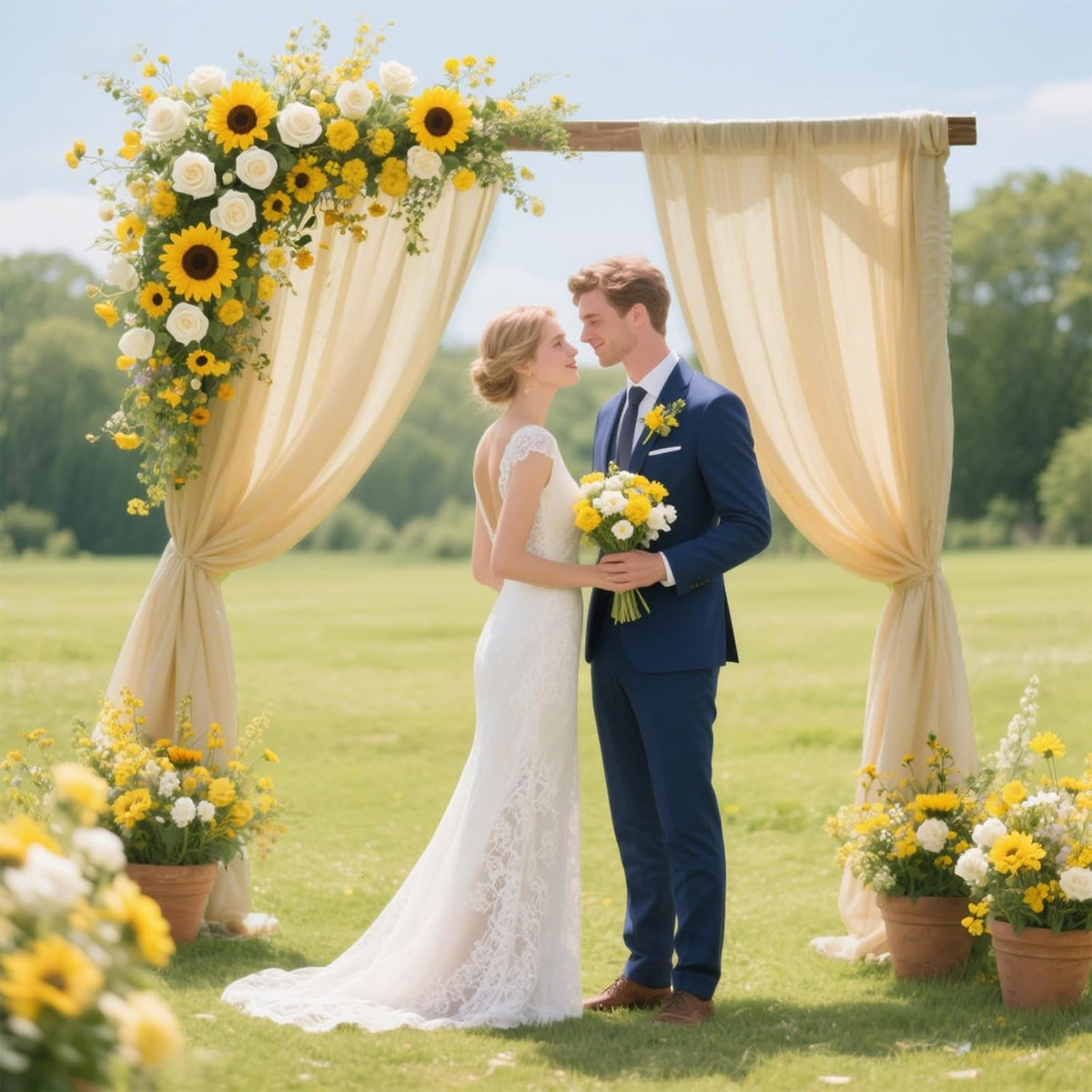 VOK Wedding Arch Draping Fabric Chiffon Fabric, 29in x 18Ft 2 Panels Sheer Chiffon Outdoor Curtain