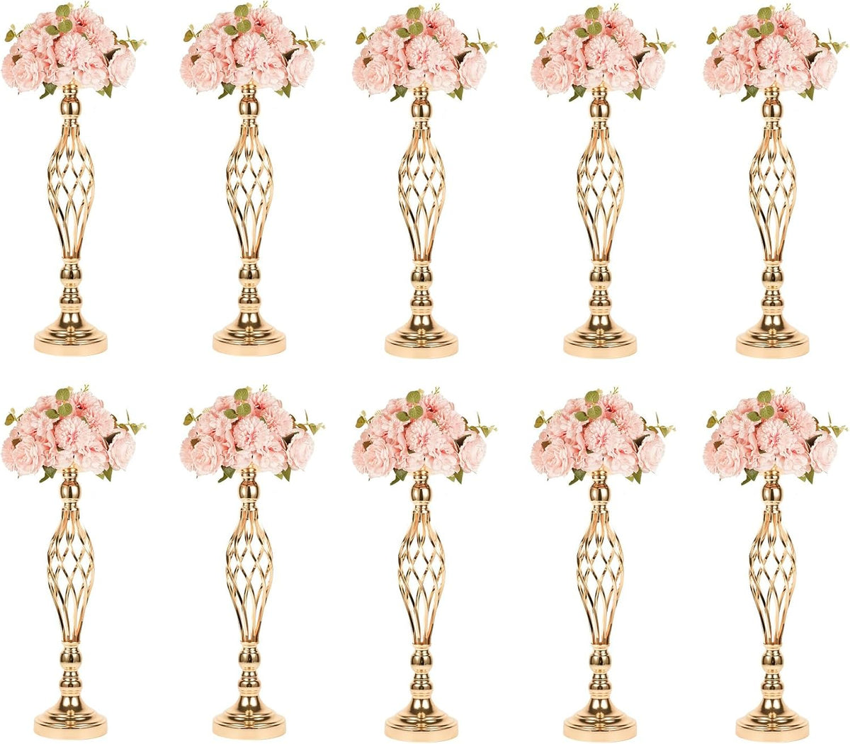 LANLONG 10pcs Metal Gold Candle Holders Road Lead Table Centerpiece Stand Pillar Candlestick for