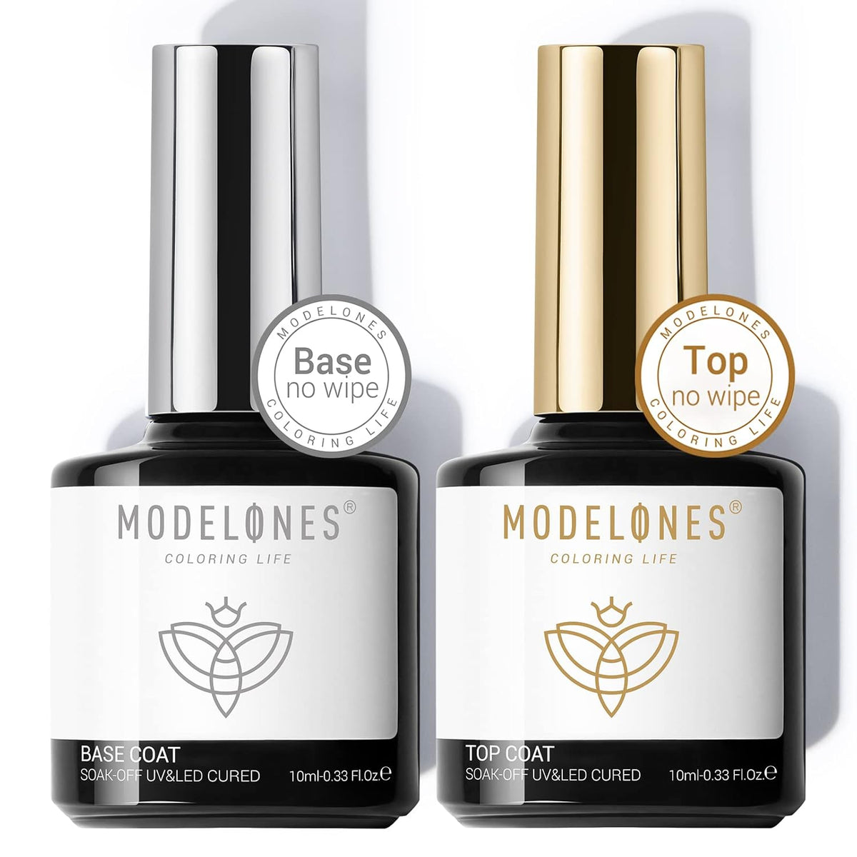 modelones Gel Top Coat and Base Coat, 2 Pcs No Wipe Clear Base and Top Coat Set for Gel Nail Polish