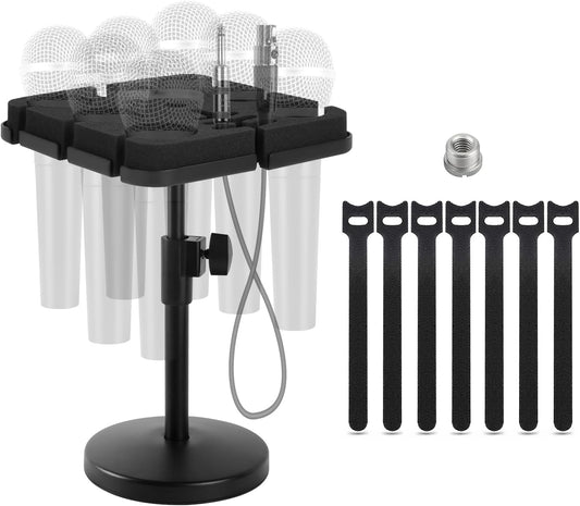 Multi Microphone Holder, Wired and Wireless Mic Holder for Stand, Hold Up to 7 Microphones
