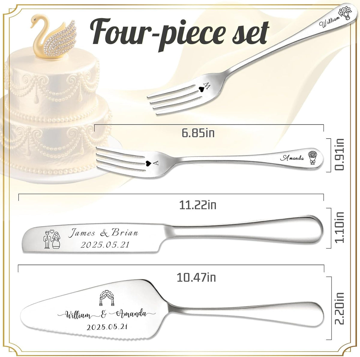 Custom Wedding Cake Knife and Server Set Personalized Cake Cutter with Engraved Text Bridal Cake