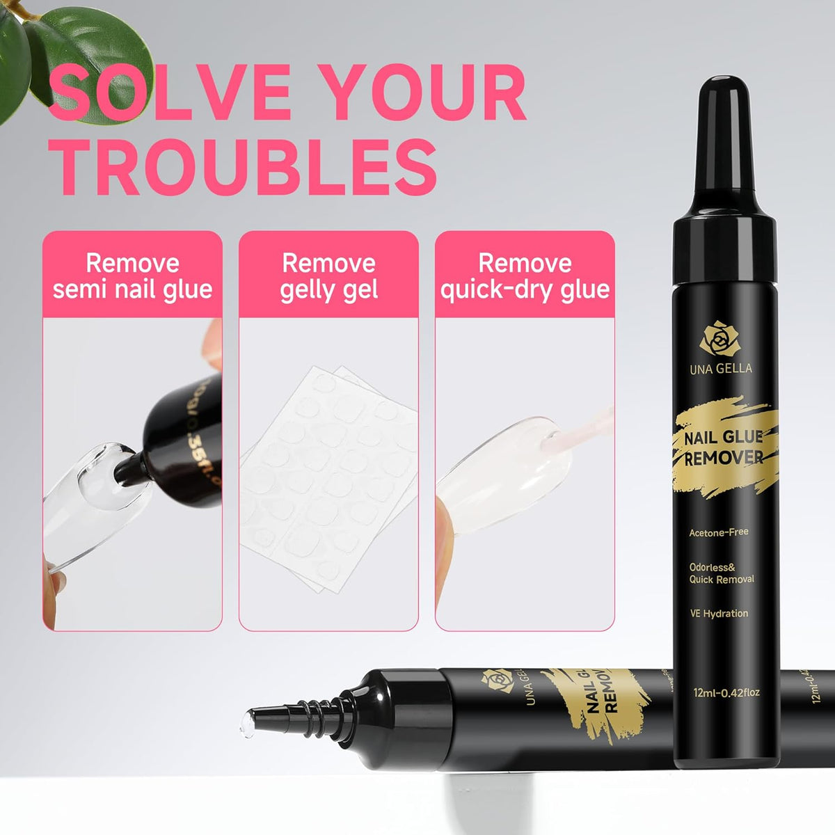 UNA GELLA Quick Removal Gel Nail Glue Remover for Press On Nails: Acrylic Nails Semi Solid Nail