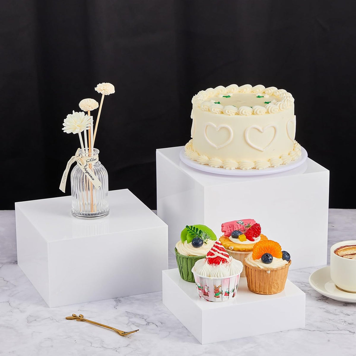 Leinuosen 7 Pcs Large Buffet Risers Set 6" to 12" Acrylic Display Box Catering Dessert Table Riser