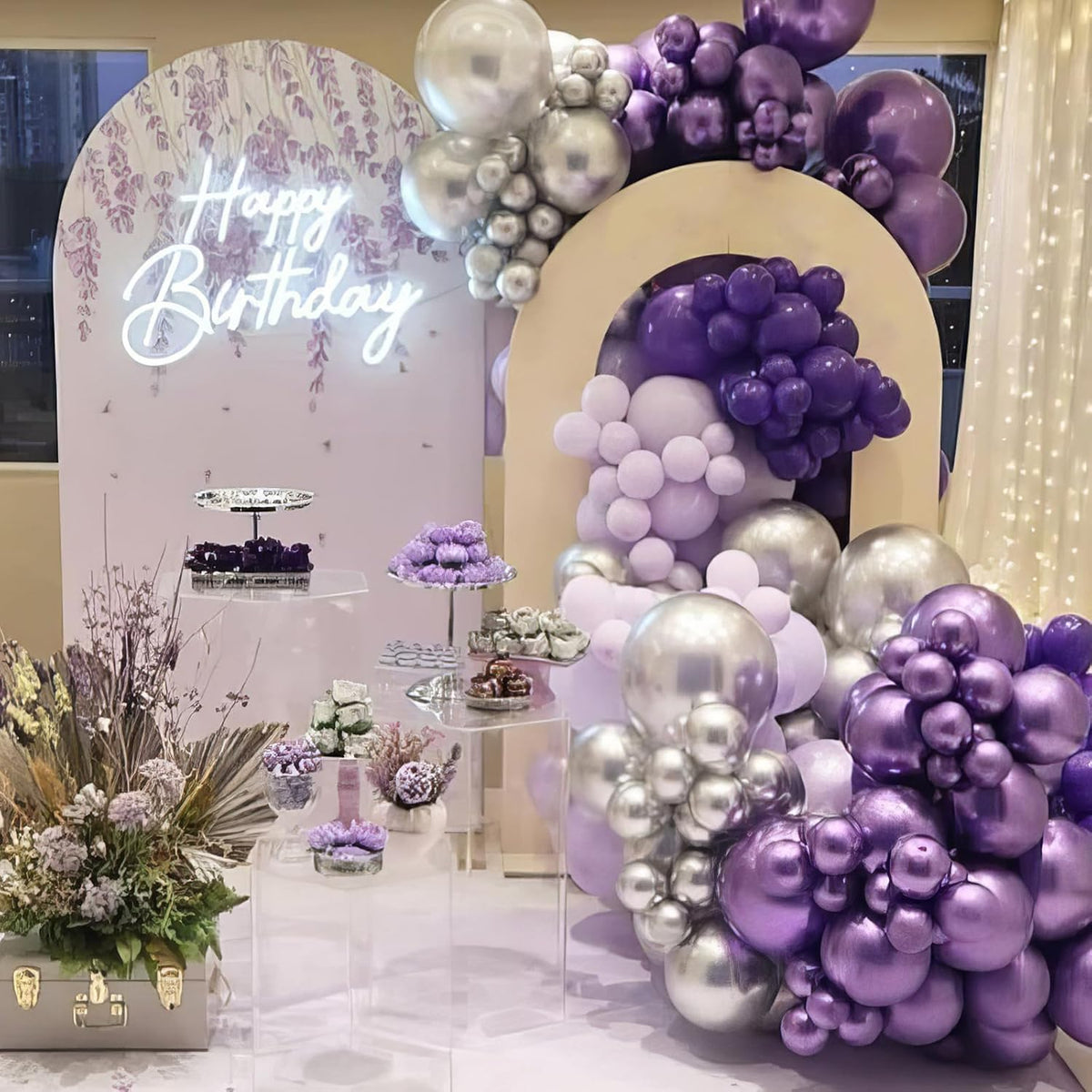 Purple Black Silver Balloons, 50pcs Purple and Black Balloons, Metallic Purple Silver Balloon for