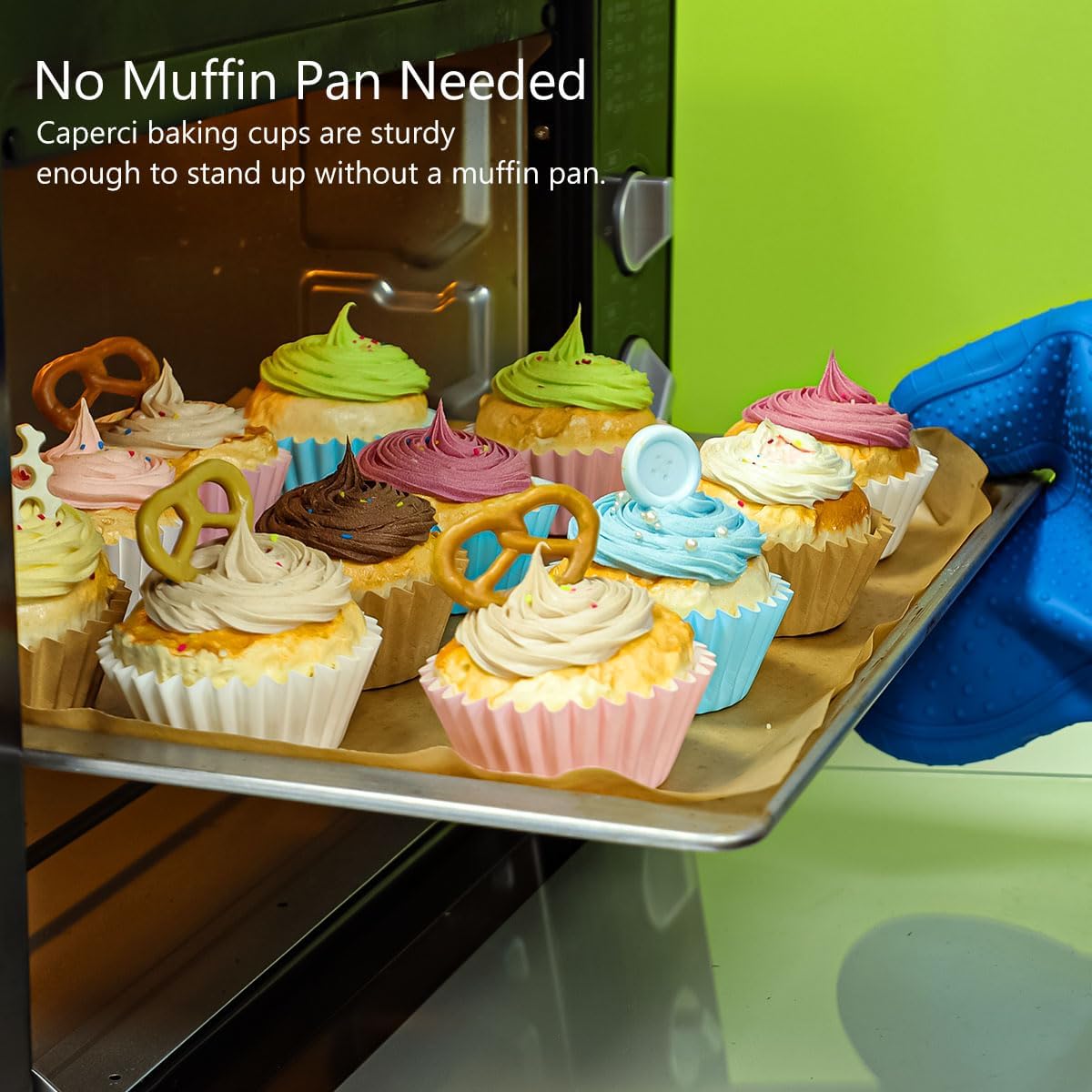 Caperci Grease-Resistant Standard Blue Cupcake Liners 150 Counts - Heavy Duty Paper Muffin Baking