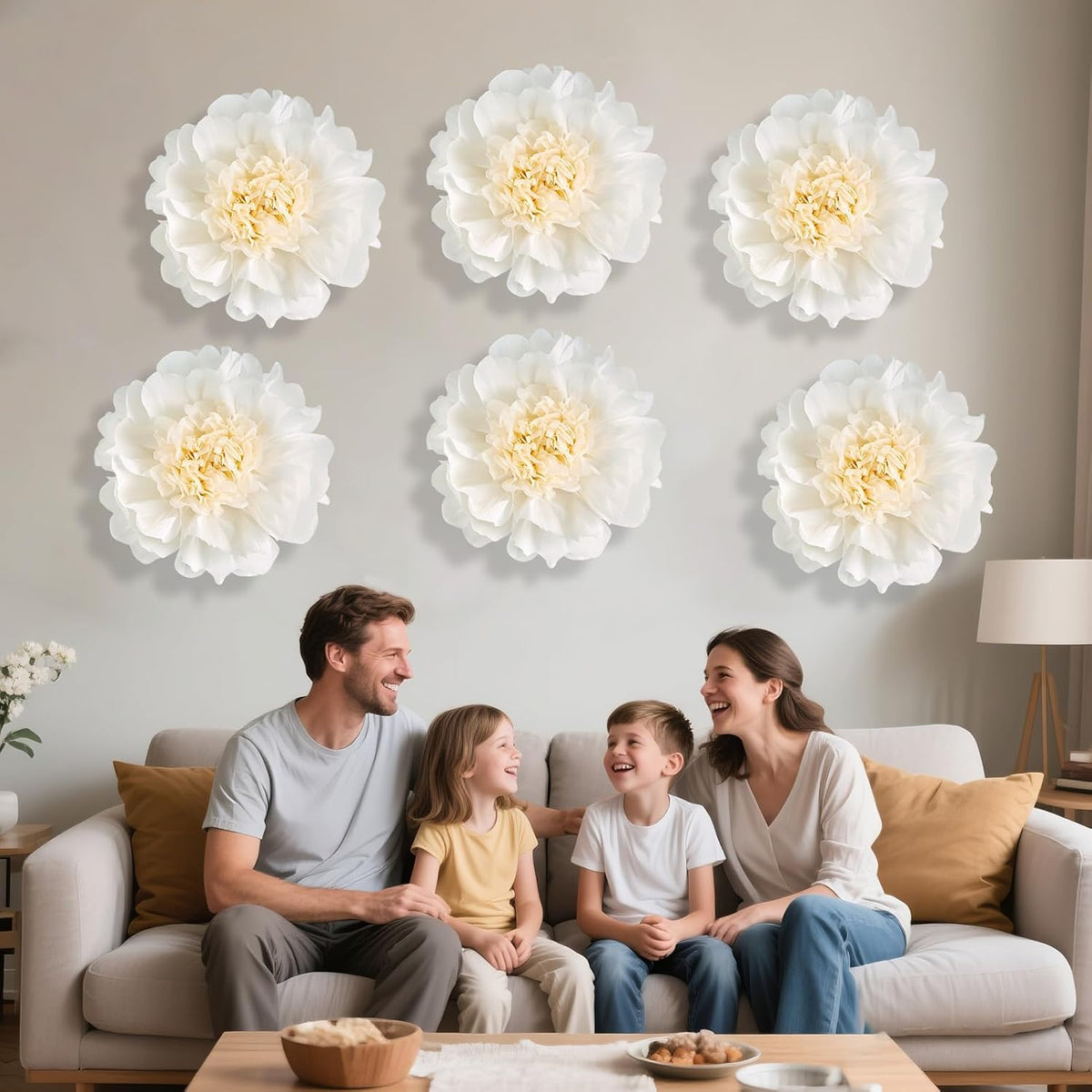 SUNBEAUTY 6 Pcs White Giant Paper Flowers Decorations 12" Large Tissue Artificial Crepe Paper