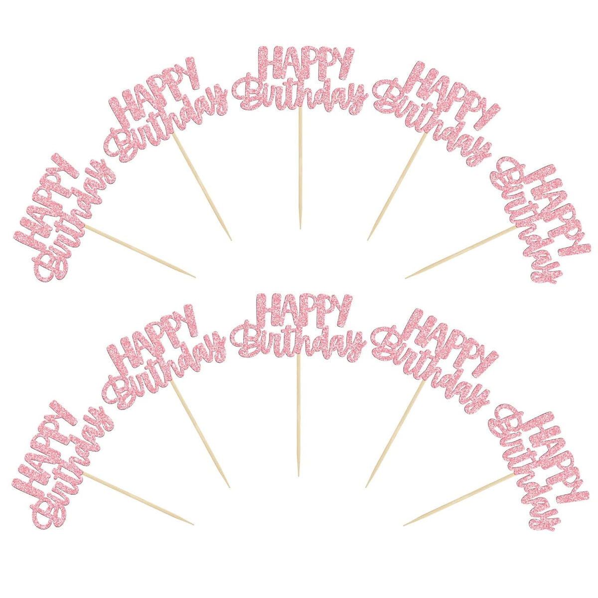 Gyufise 24Pcs Happy Birthday Cupcake Toppers Pink Glitter Celebrating Birthday Cake Picks Baby
