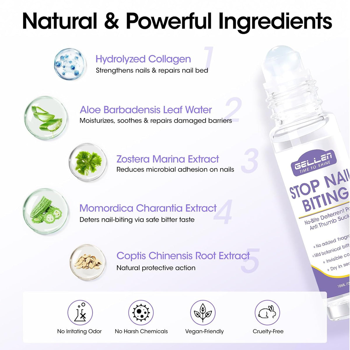 Gellen Nail Biting Treatment for Kids & Adults, Roll-On Stop Thumb Sucking Deterrent, 10ml Nail