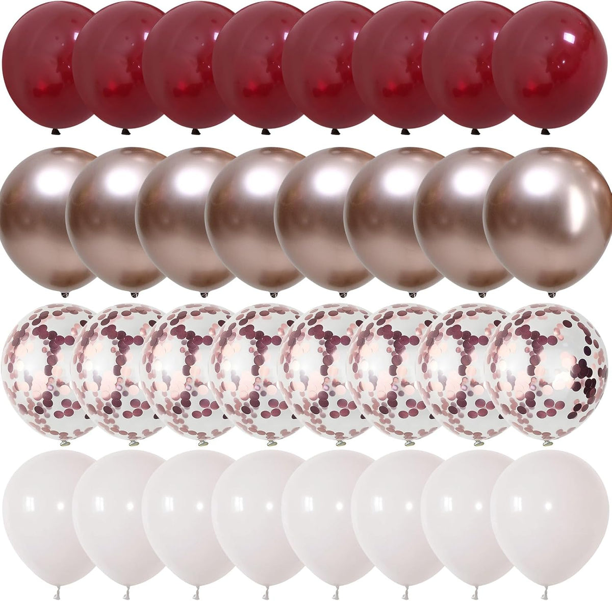 Burgundy Red Balloons, 35PCS Maroon and White Latex Balloons, Wine Red and Rose Gold Confetti