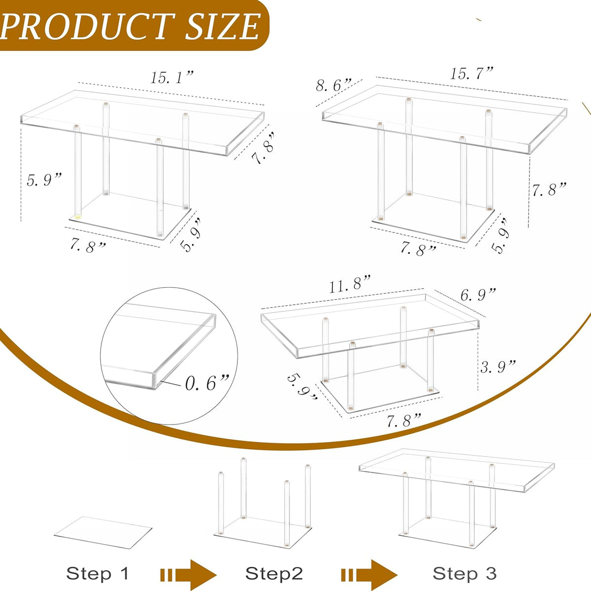 3 Pack Dessert Table Display Set, Clear Acrylic Desert Stands Buffet Risers for Cupcakes Dessert