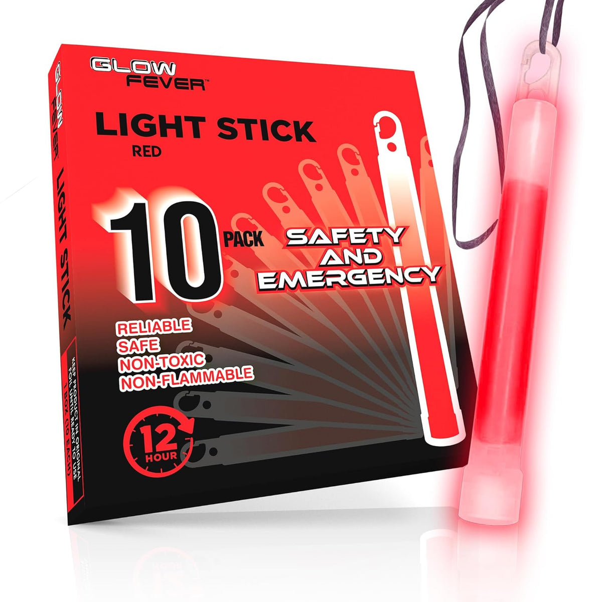 Glow Fever Emergency Safety Military Grade Glow Sticks; 10pcs, 6" Ultra Bright Glow Sticks with 12