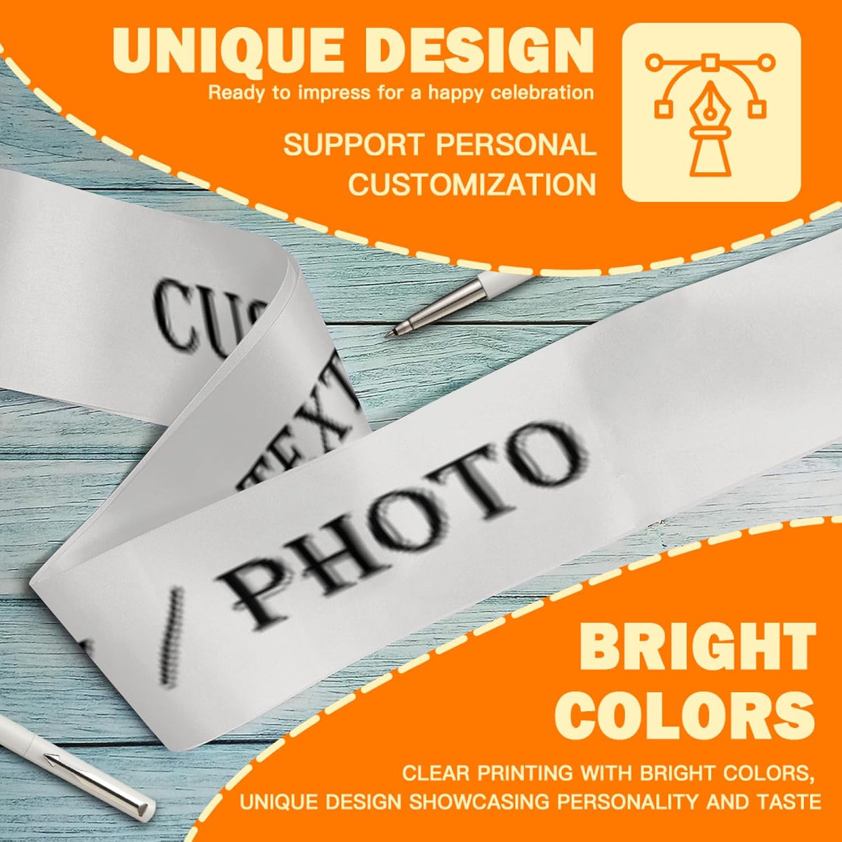 Custom Sash,Personalized Birthday Sash with Text Photo,Customized Bachelorette Sash Quote Sash