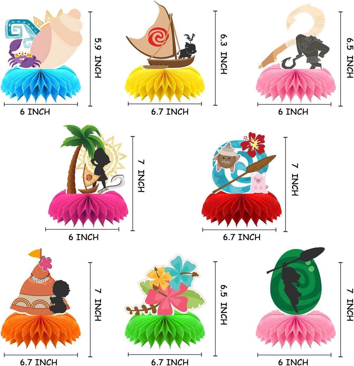 8Pcs Tropical Hawaiian Birthday Party Supplies, Tropical Luau Summer Honeycomb Centerpieces Cartoon