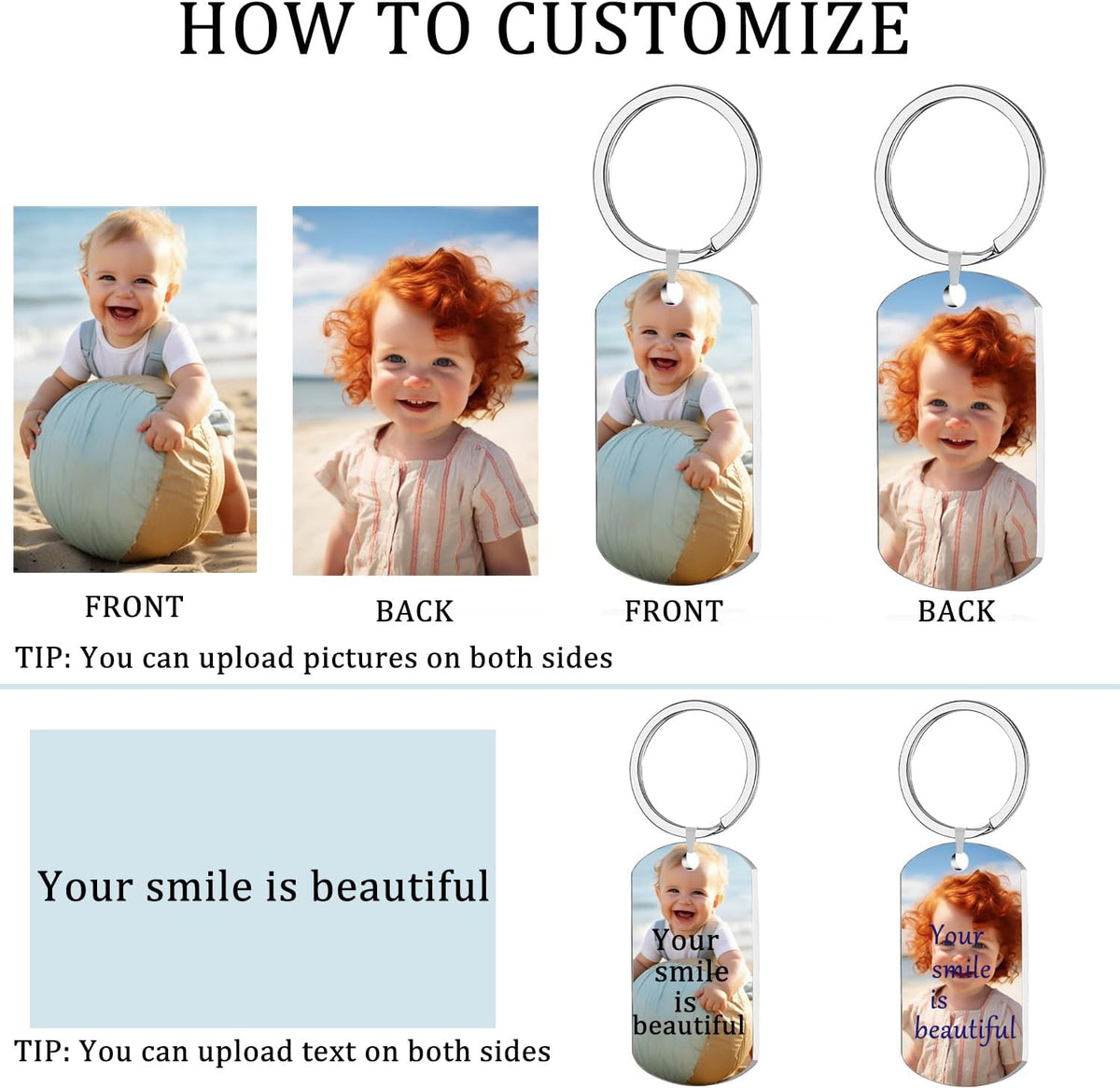 Custom Keychain with Picture, Personalized Keychain with Engraving Photo/Text for Dad, Mom
