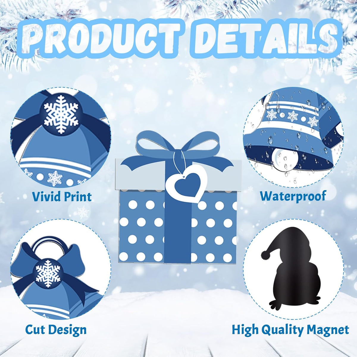 Xuhal 25 Pcs Christmas Magnets Decoration Winter Blue Gnome Snowman Snowflake Refrigerator Magnets