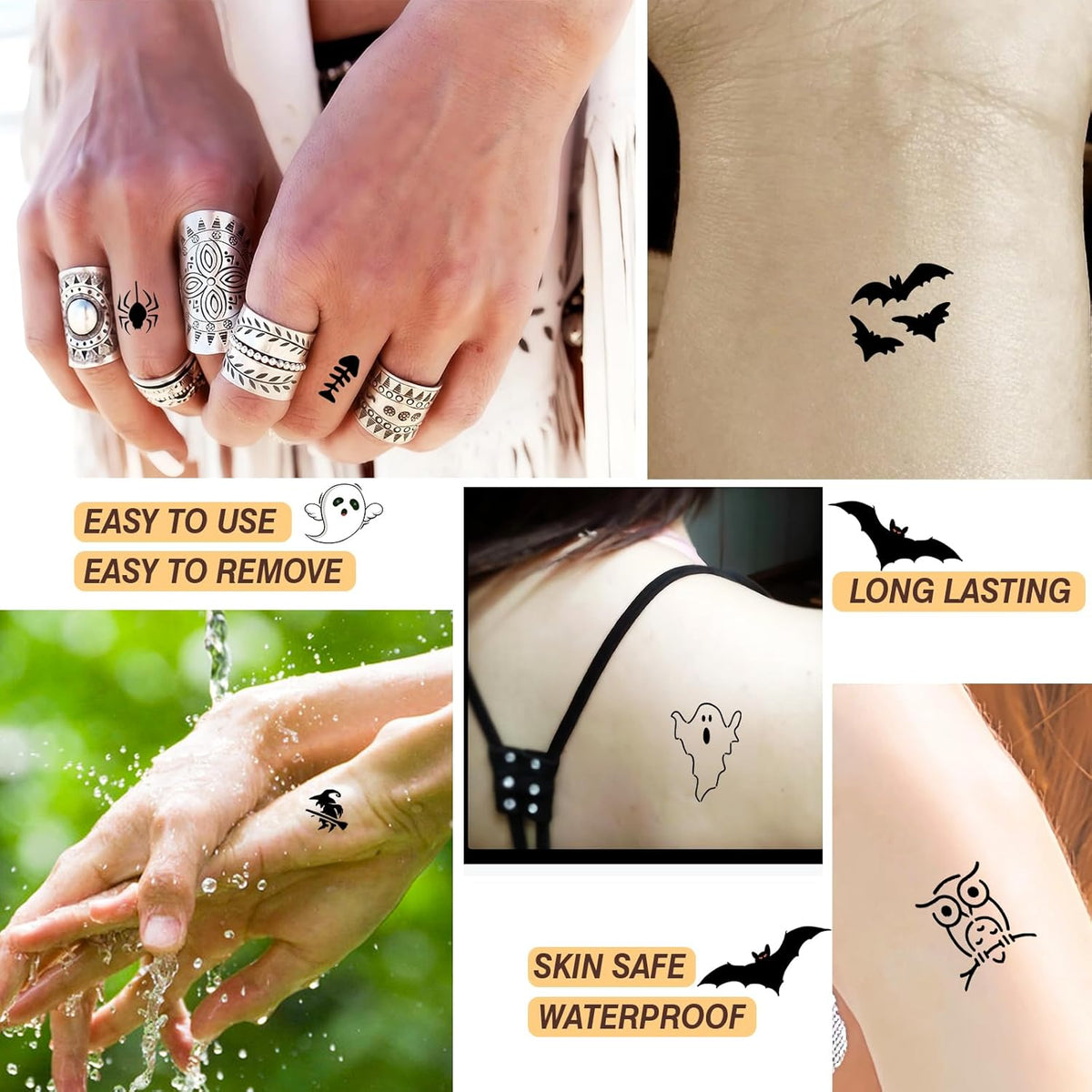 Halloween Temporary Tattoos Stencils Kit,Temporary Tattoos Kit - 4 Pcs 4 Color(Maroon,Black,Cherry