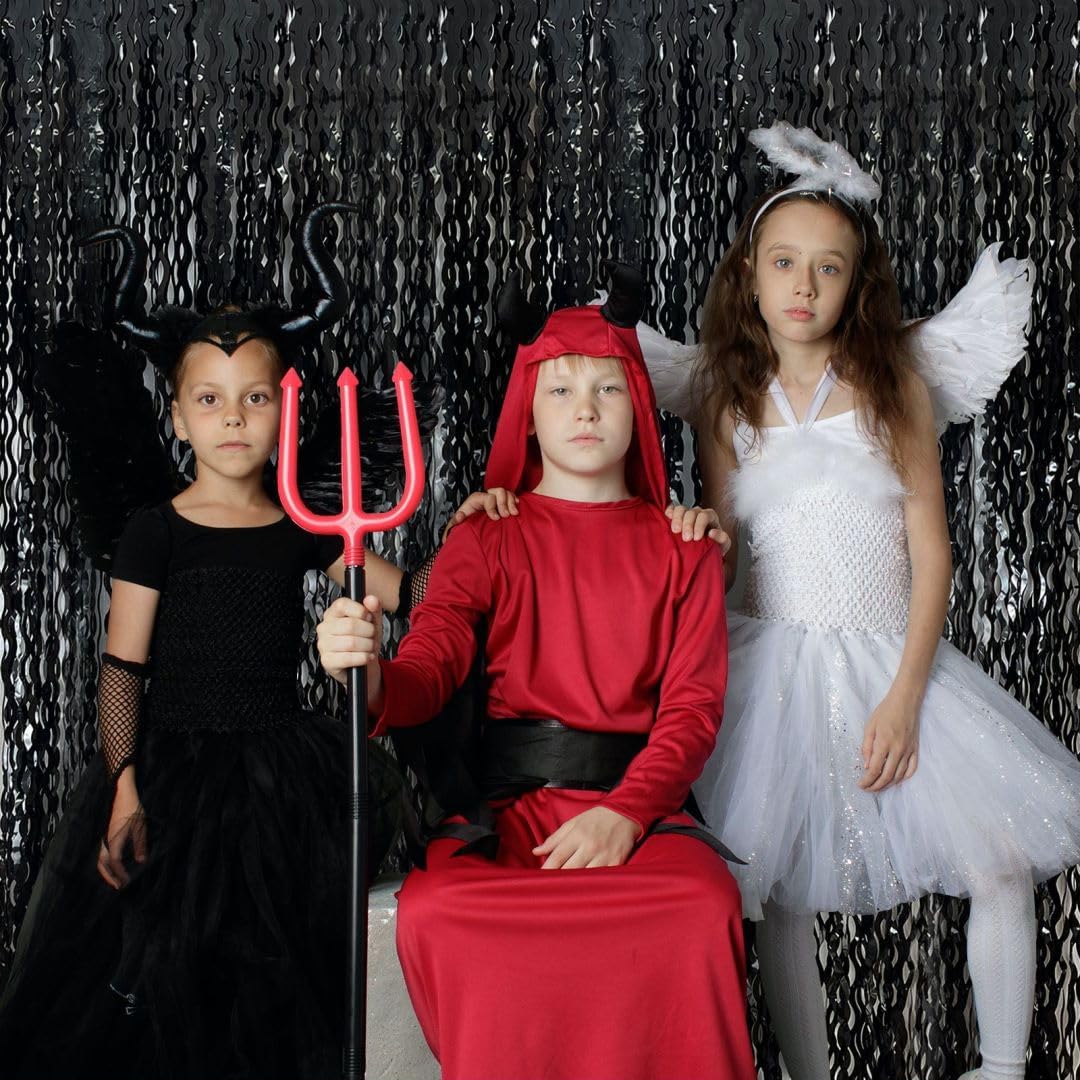 Black Backdrop for Party Decorations, Wave Foil Fringe Curtain Tinsel Photo Backdrop Black