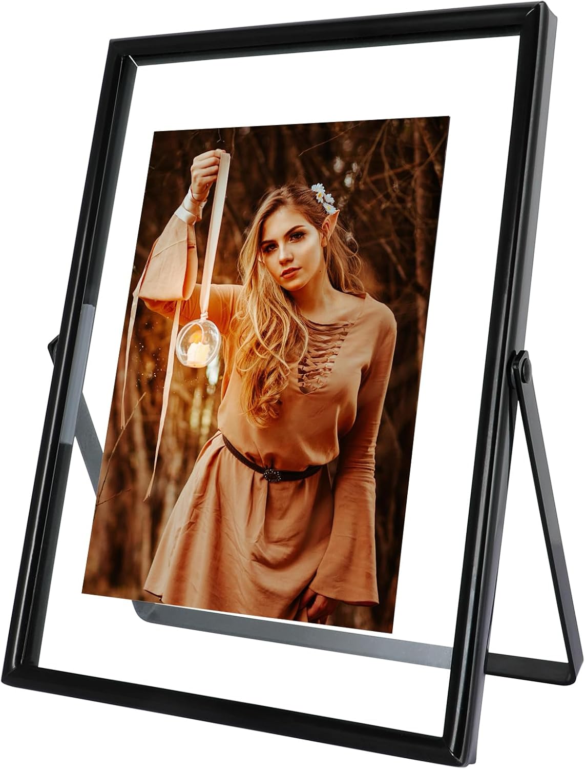 Black Floating Frame (5"x7", Vertical), For Picture 4x6, 3x5, 2x3, Tabletop Shelf Photo Frame