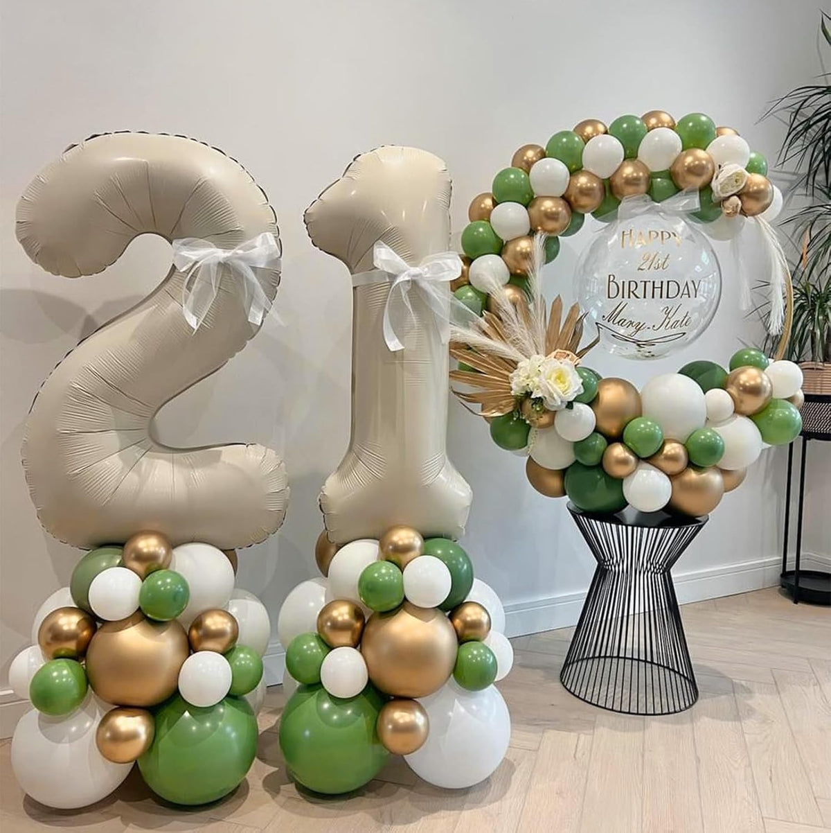 Beige 21st Birthday Balloons Number 21, 40 Inch Large Foil 1 & 2 Numbers Balloons for 21 Year Old