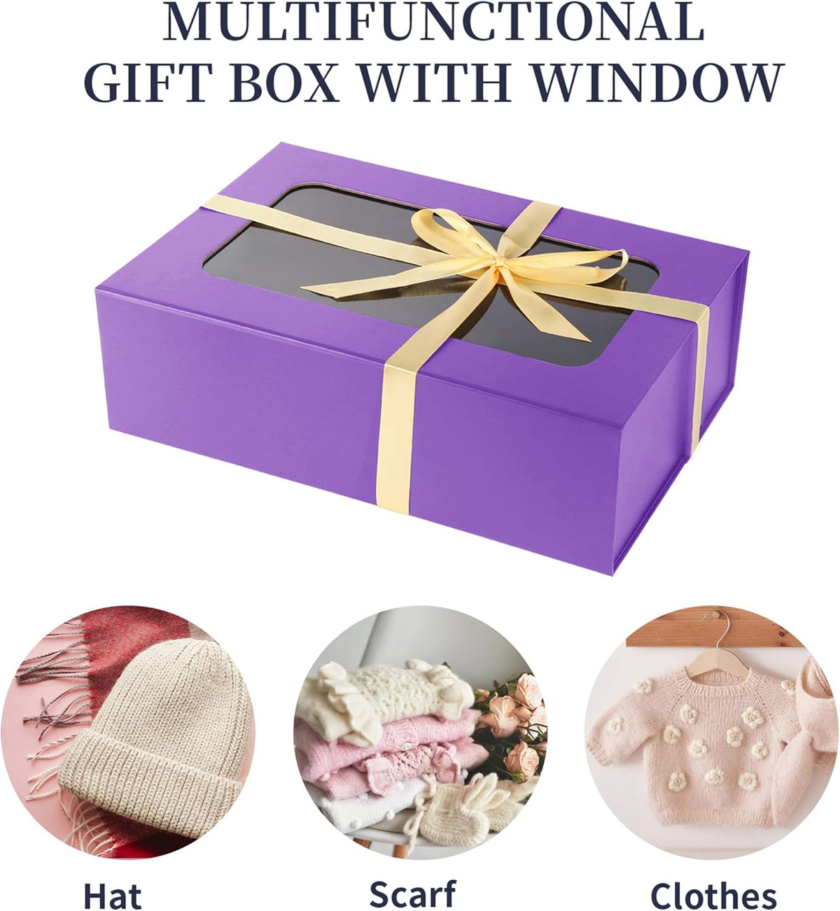 Purple Large Gift Boxes with Window, 13.5"x9"x4.3" Bridesmaid Boxe for Gift Giving,Birthday Gift