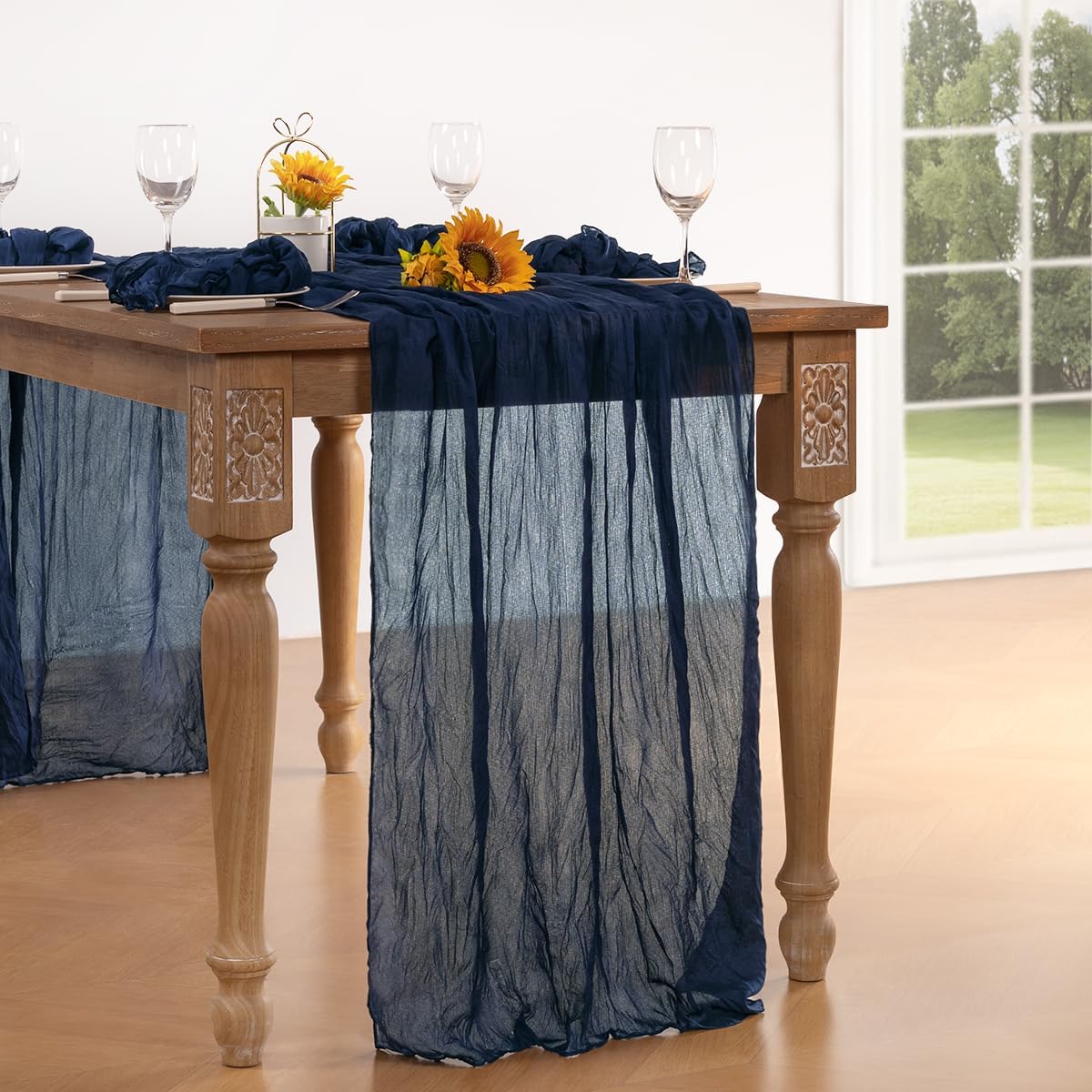 Navy Blue Cheesecloth Table Runner Fall Table Runner Boho Gauze 120 Inches Navy Cheese Cloth Fall
