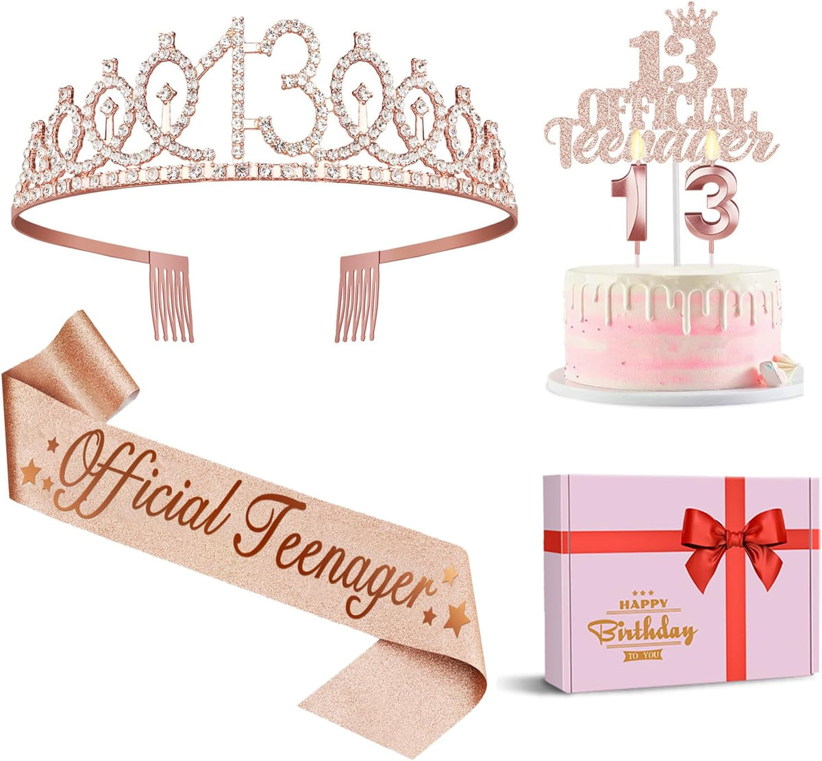 13th Birthday Decorations for Girls, Including 13th Birthday Crown/Tiara, Official Teenager Sash