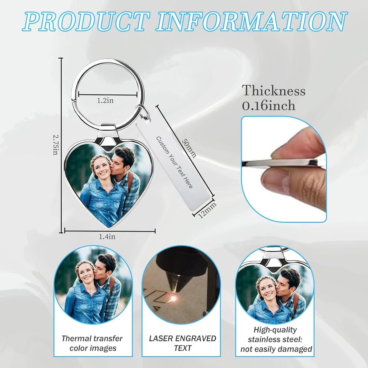 Custom Keychain with Picture Double-sided Personalized Photo Text Keychain, Gift for Anniversary