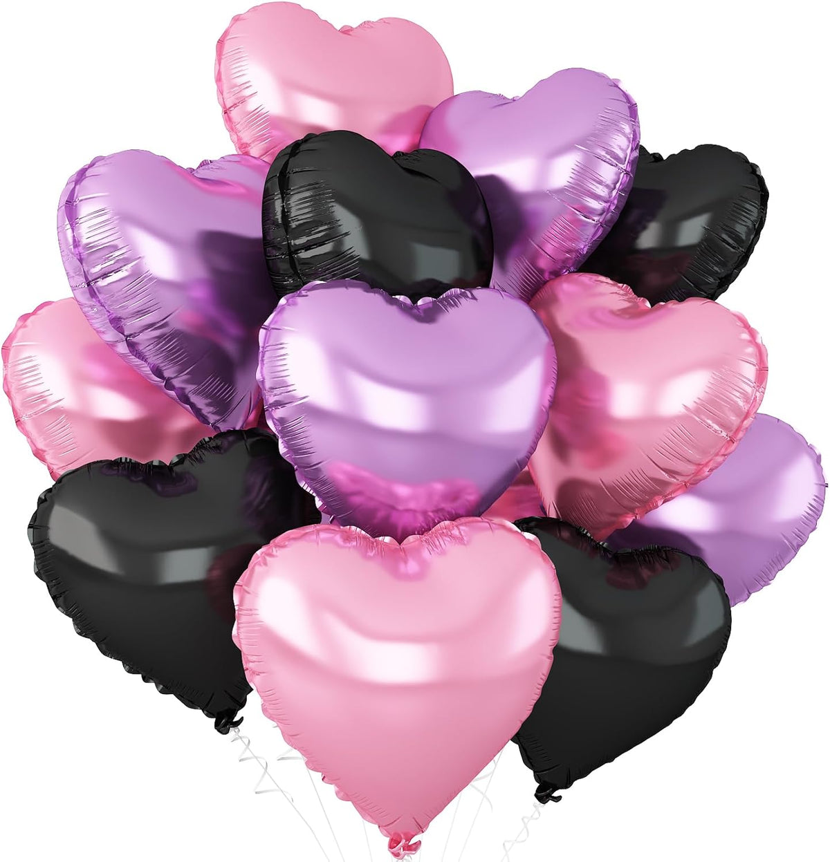 Pink Purple Heart Balloons,12Pcs Black Pink Heart Shaped Foil Balloons,18Inch Purple Pink Helium