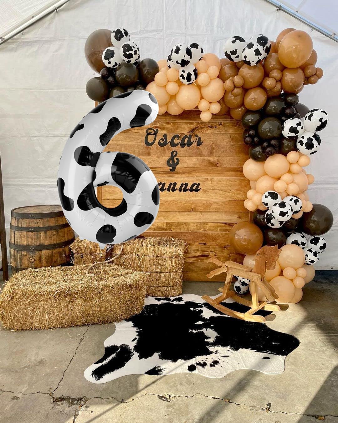40 Inch Cow Print Mylar Foil Number 6 Birthday Balloon, Digital Balloons for 6 16 Boy Girl Party