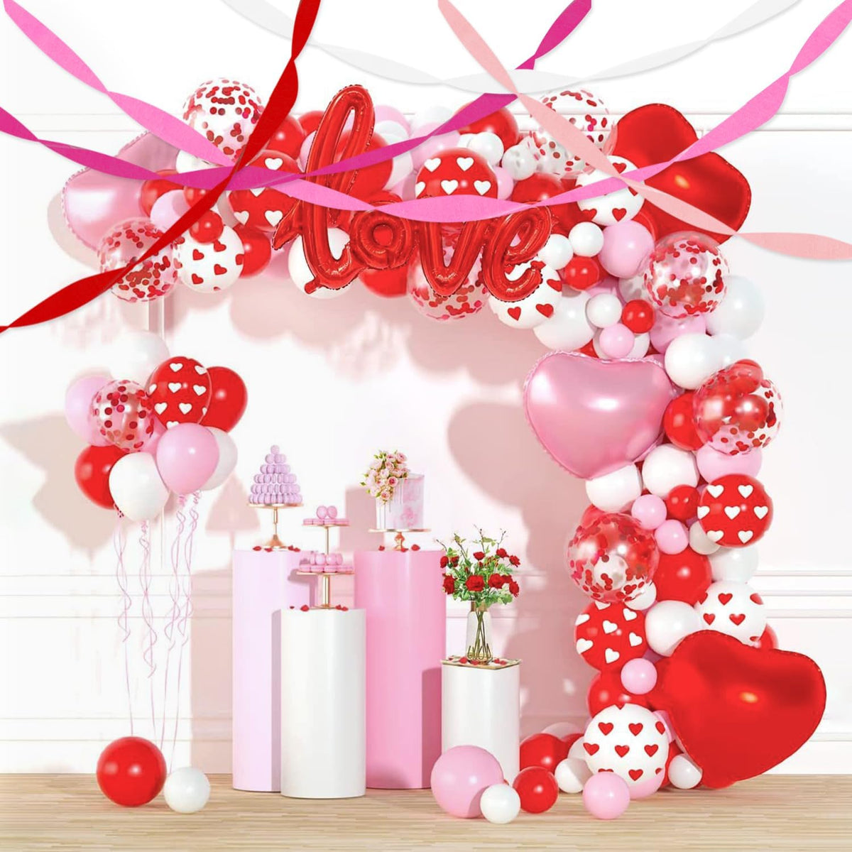 Crepe Paper Streamers 8 Rolls 656ft, Pack of Red, Hot Pink, Peach and White Party Streamers for