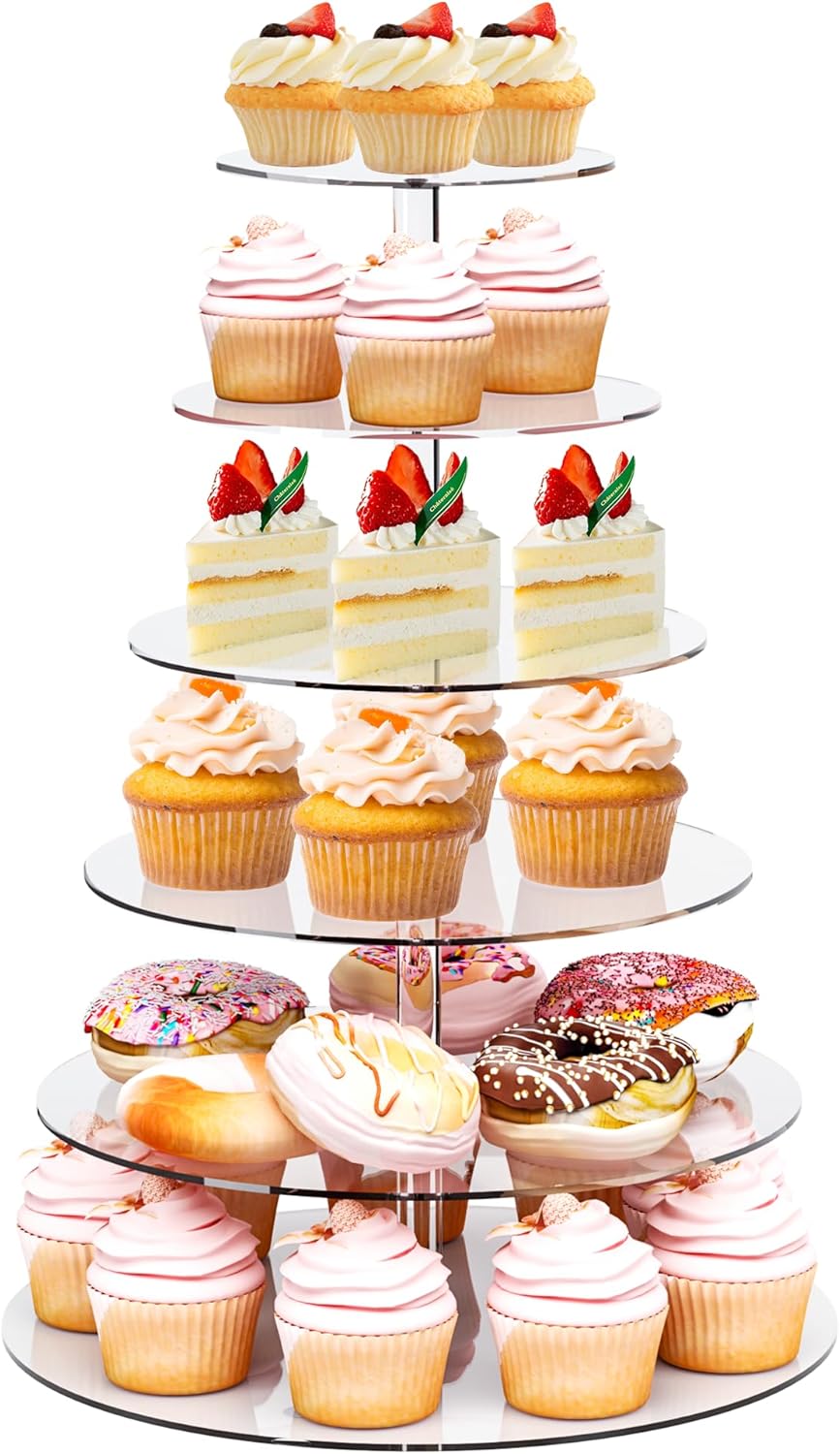 Cupcake Stand, 6 Tier Cupcake Stand for 50 Cupcakes, Round Acrylic Dessert Table Display, Clear