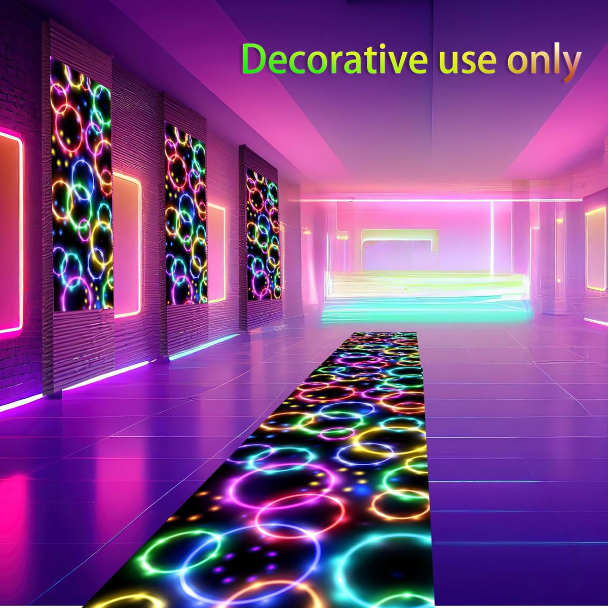 Haull 236 x 39 Inch Neon Light up Dance Floor Glow in The Dark Floor Runner Neon Party Decorations