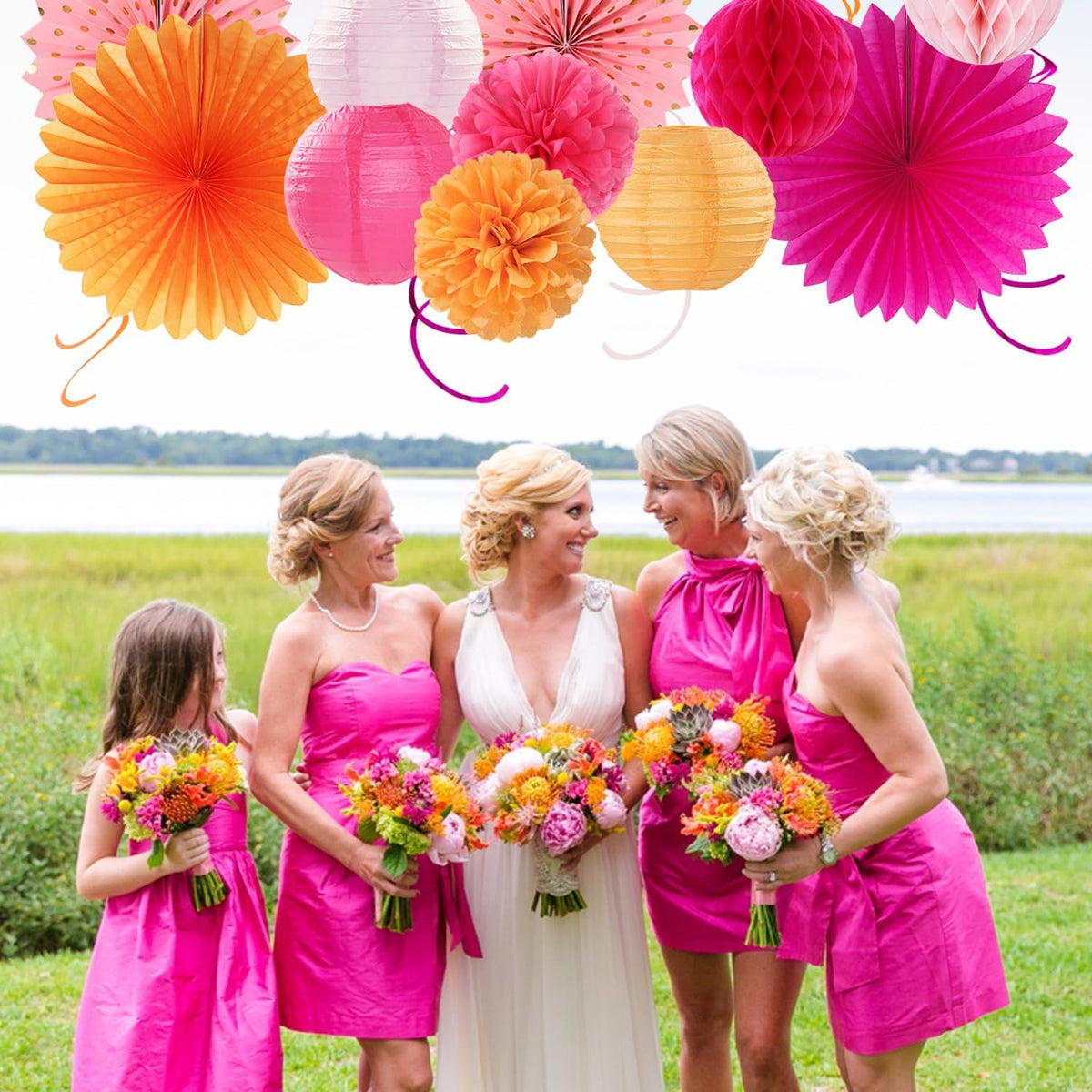 Pink-Orange Fall Party-Decorations Paper-Flowers Lanterns - 20PCS Autumn Wedding Birthday Tissue