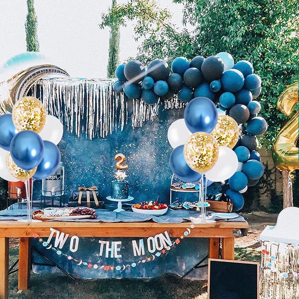 TONIFUL 4 Table Centerpiece Balloon Stand Kit Include Blue White Gold Confetti Balloons Prefect for